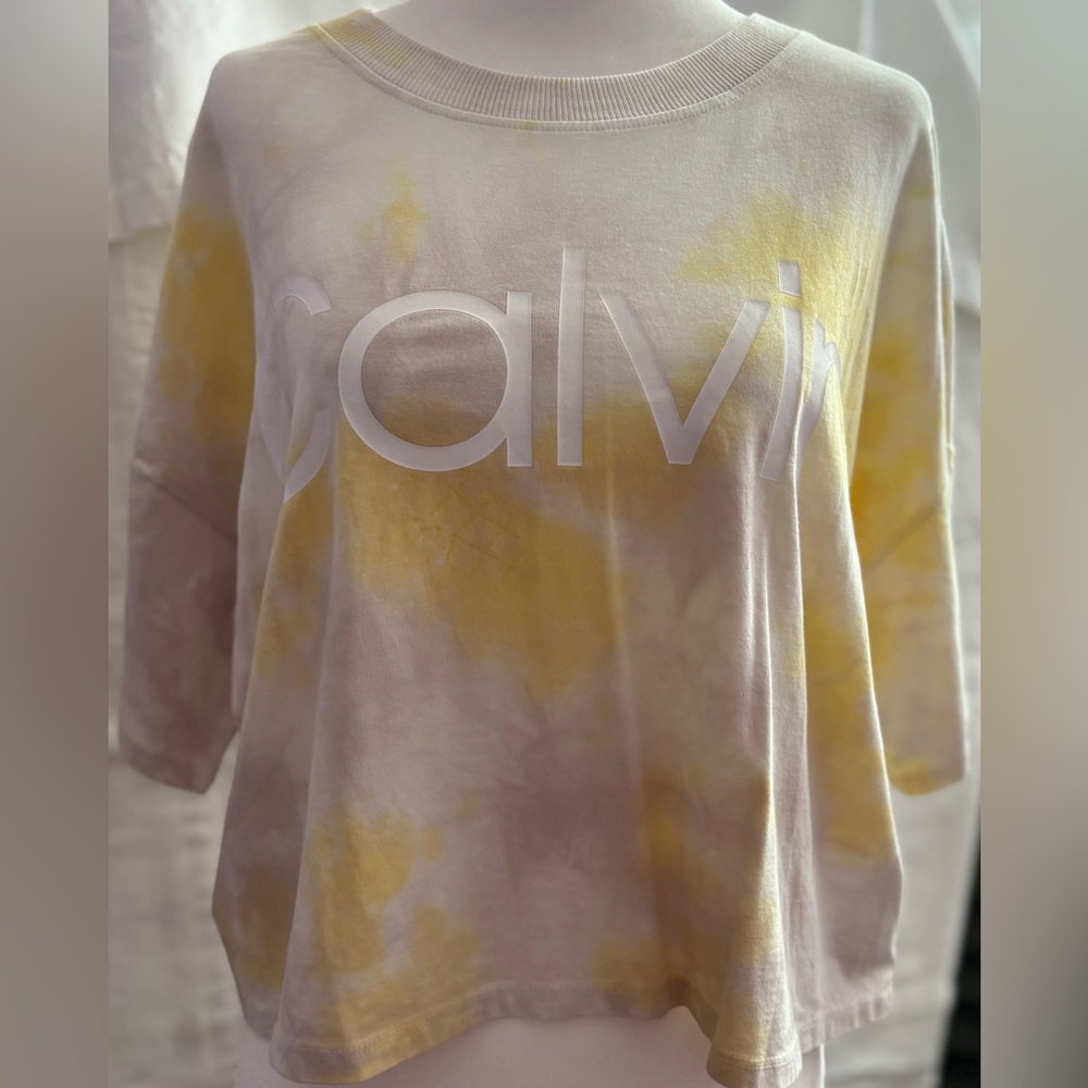 Calvin Klein Yellow and White Tie-Dye Tee